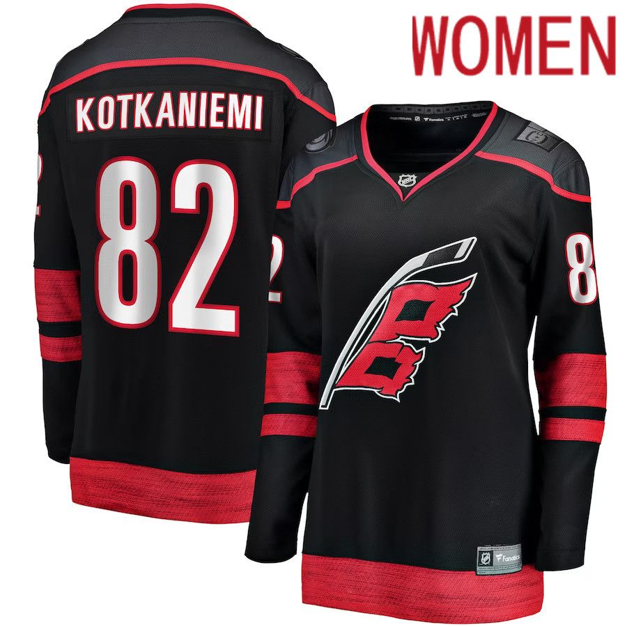 Women Carolina Hurricanes #82 Jesperi Kotkaniemi Fanatics Branded Black Home Breakaway Player NHL Jersey